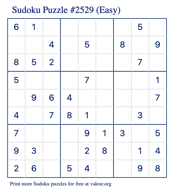Free Printable Easy Sudoku Puzzle number 2529