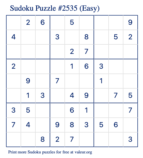 Free Printable Easy Sudoku Puzzle number 2535