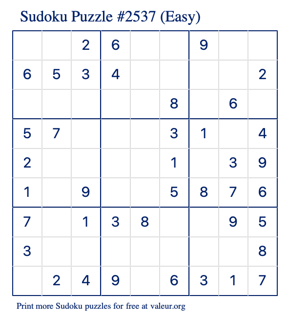 Free Printable Easy Sudoku Puzzle number 2537
