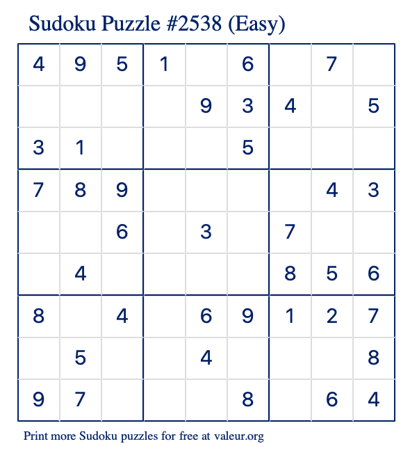 Free Printable Easy Sudoku Puzzle number 2538