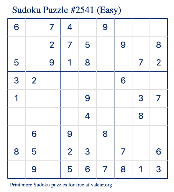 Free Printable Easy Sudoku Puzzle number 2541