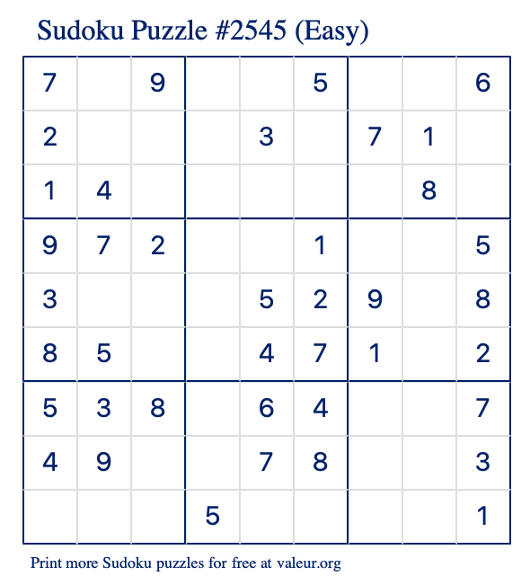 Free Printable Easy Sudoku Puzzle number 2545