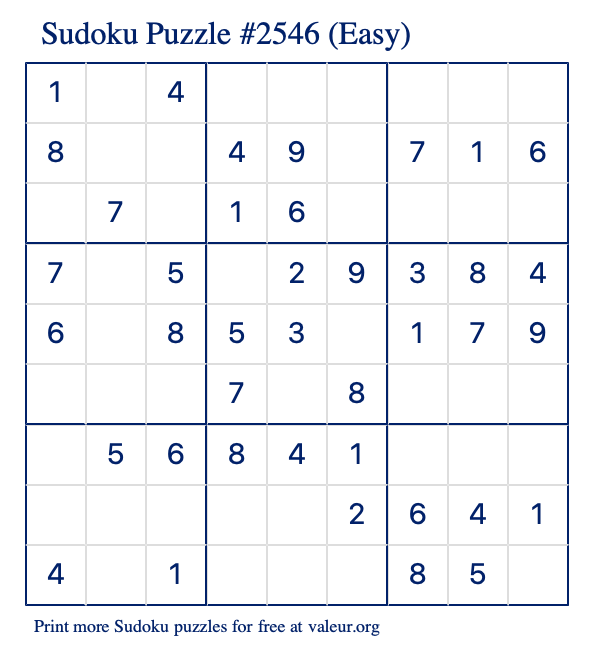 Free Printable Easy Sudoku Puzzle number 2546