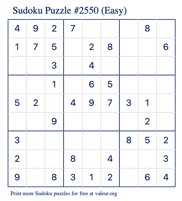 Free Printable Easy Sudoku Puzzle number 2550