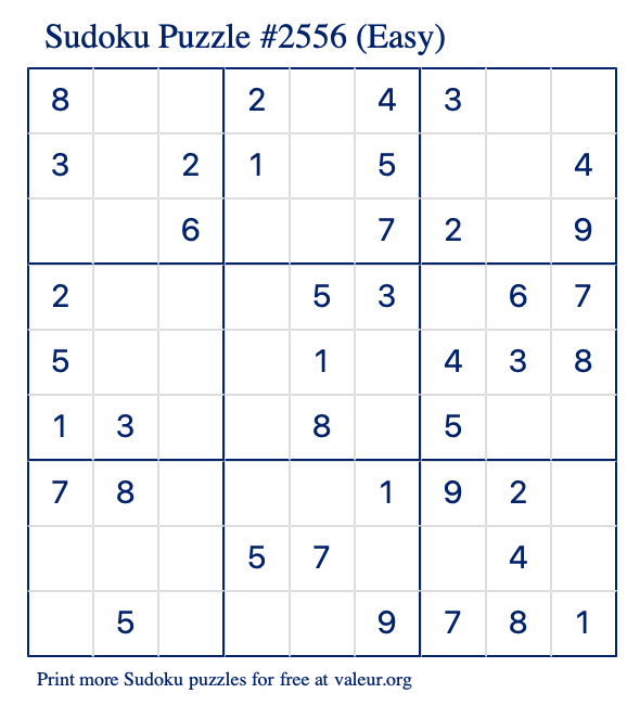 Free Printable Easy Sudoku Puzzle number 2556