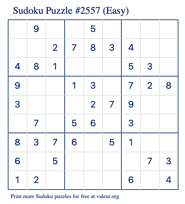 Free Printable Easy Sudoku Puzzle number 2557