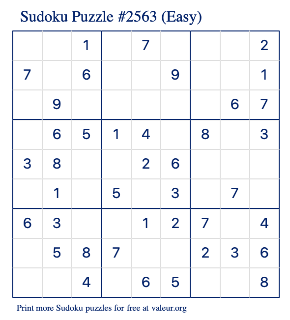 Free Printable Easy Sudoku Puzzle number 2563