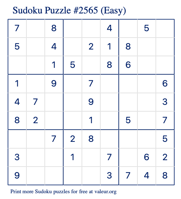 Free Printable Easy Sudoku Puzzle number 2565