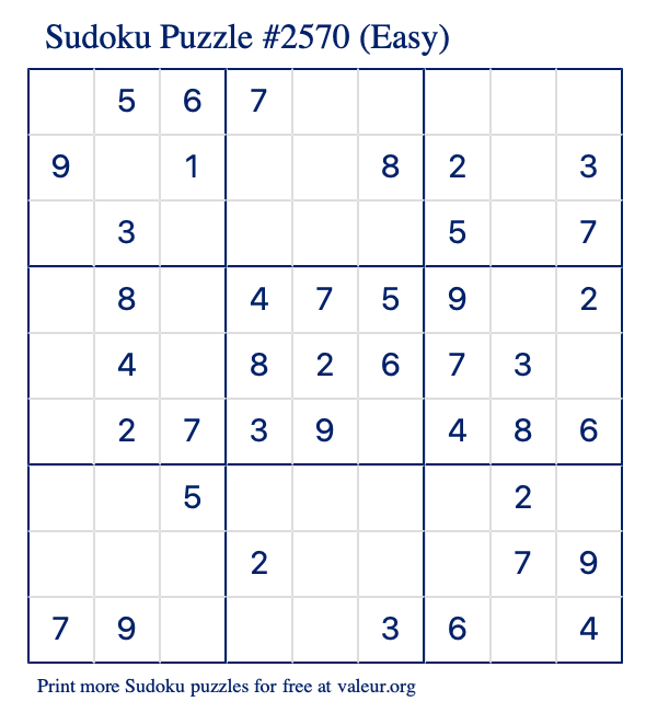 Free Printable Easy Sudoku Puzzle number 2570