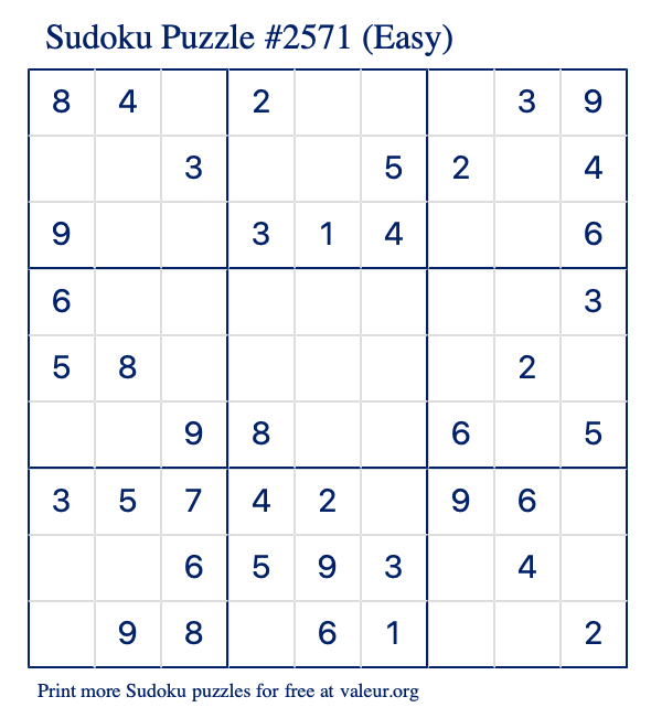 Free Printable Easy Sudoku Puzzle number 2571