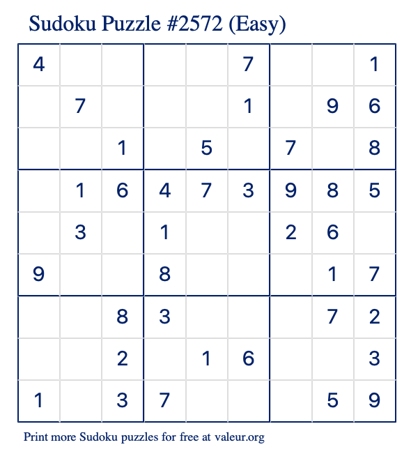 Free Printable Easy Sudoku Puzzle number 2572