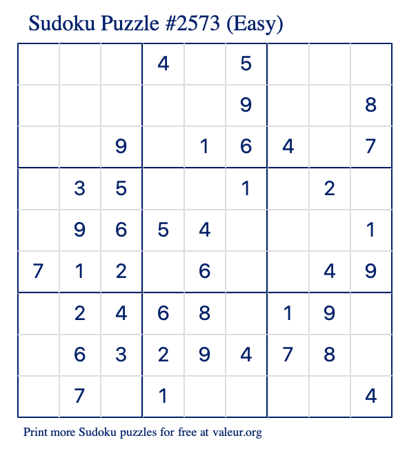 Free Printable Easy Sudoku Puzzle number 2573