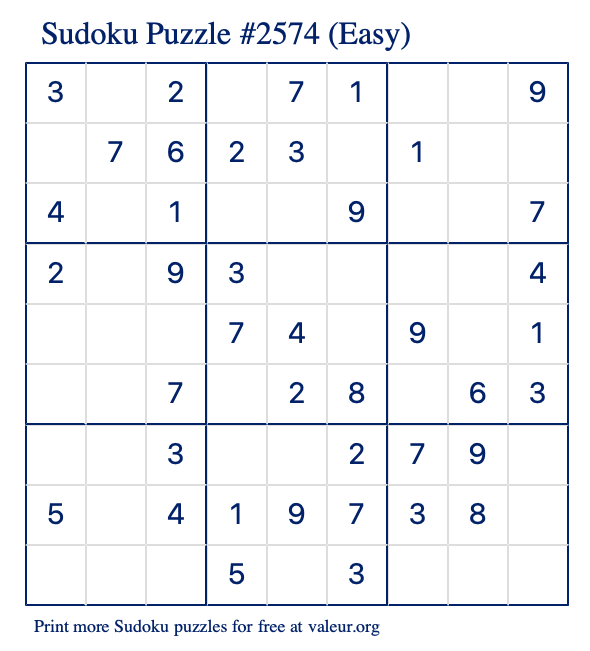 Free Printable Easy Sudoku Puzzle number 2574
