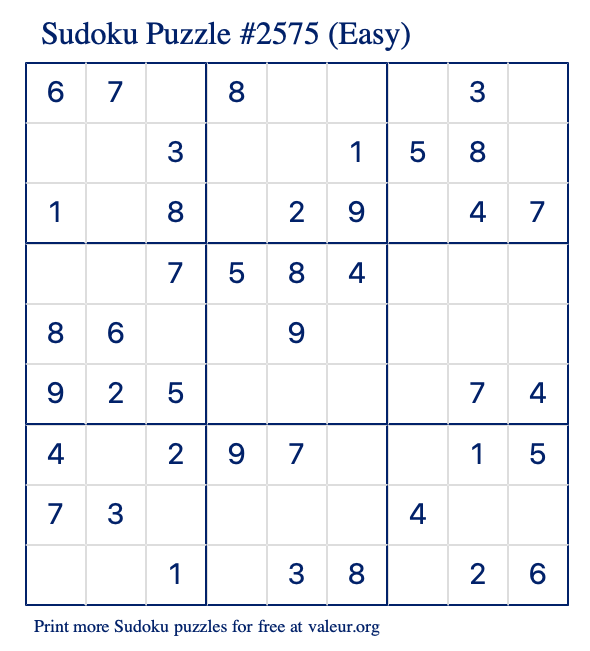 Free Printable Easy Sudoku Puzzle number 2575