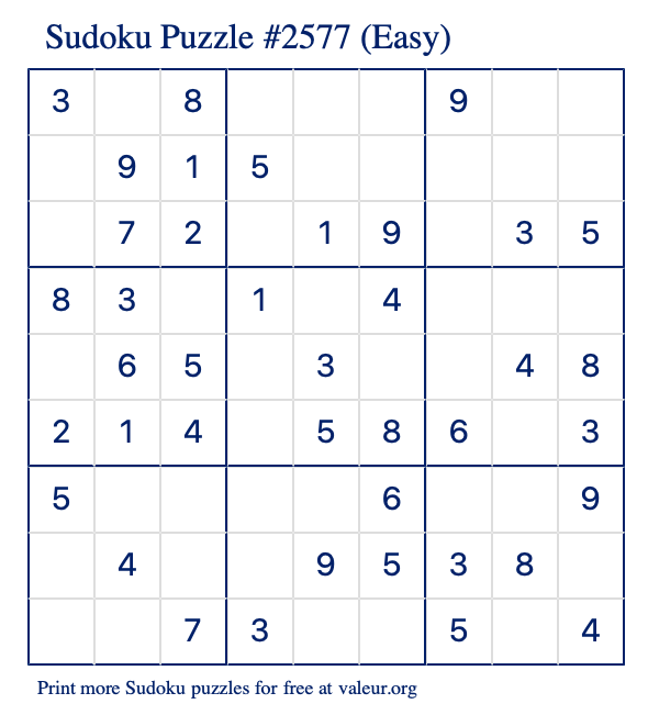 Free Printable Easy Sudoku Puzzle number 2577