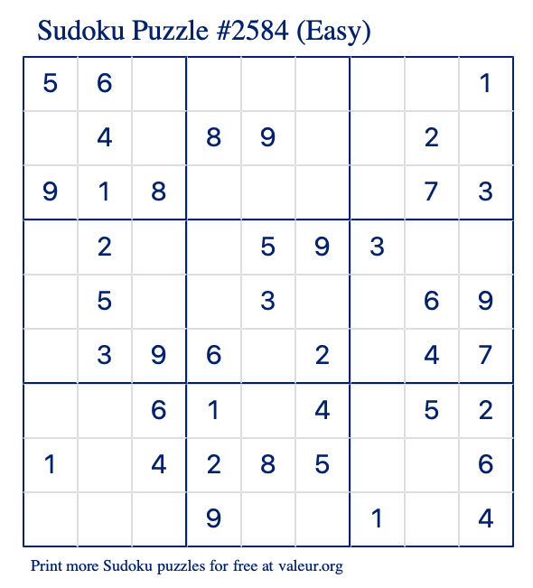 Free Printable Easy Sudoku Puzzle number 2584