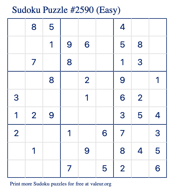 Free Printable Easy Sudoku Puzzle number 2590