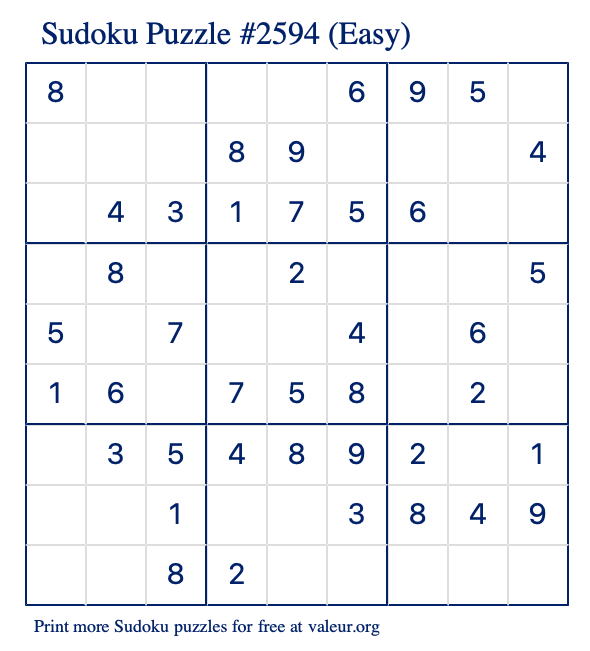 Free Printable Easy Sudoku Puzzle number 2594
