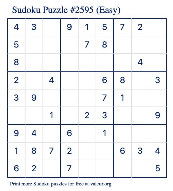 Free Printable Easy Sudoku Puzzle number 2595