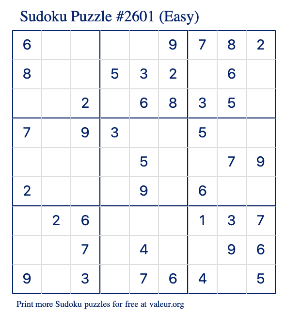 Free Printable Easy Sudoku Puzzle number 2601