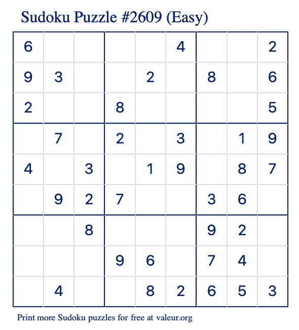 Free Printable Easy Sudoku Puzzle number 2609