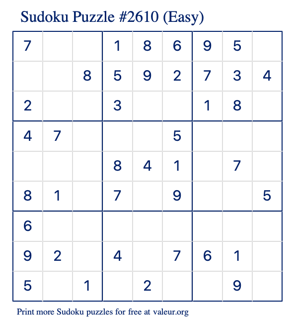 Free Printable Easy Sudoku Puzzle number 2610