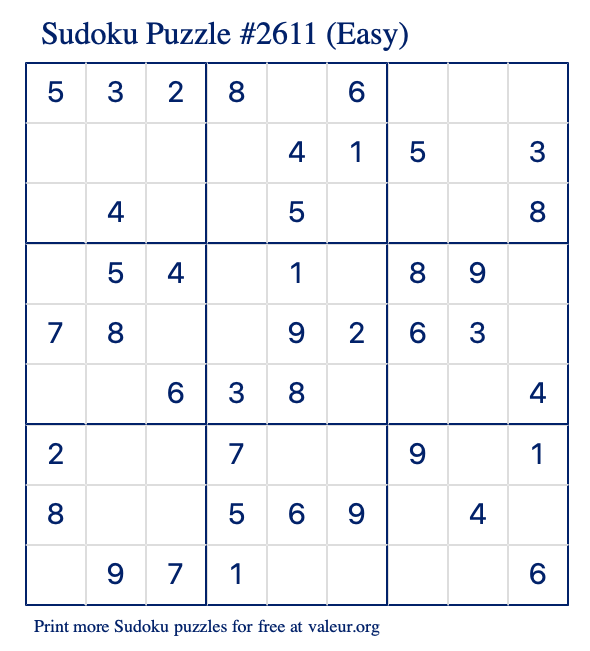 Free Printable Easy Sudoku Puzzle number 2611
