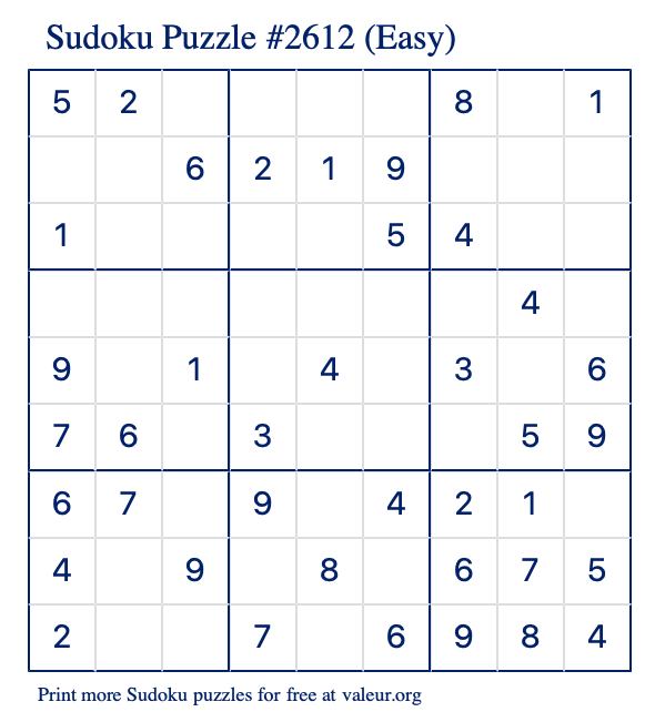 Free Printable Easy Sudoku Puzzle number 2612