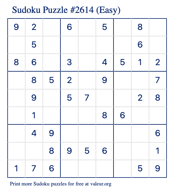 Free Printable Easy Sudoku Puzzle number 2614