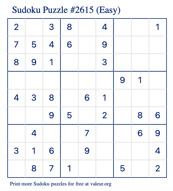 Free Printable Easy Sudoku Puzzle number 2615