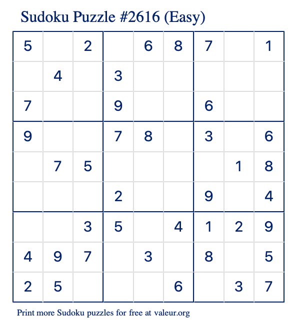 Free Printable Easy Sudoku Puzzle number 2616