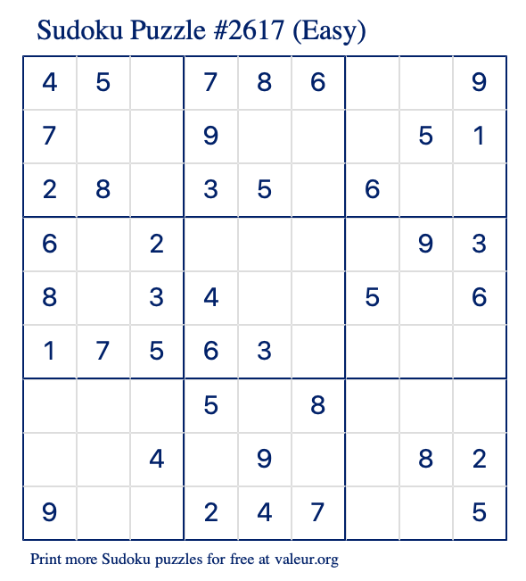 Free Printable Easy Sudoku Puzzle number 2617