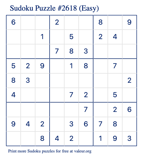 Free Printable Easy Sudoku Puzzle number 2618