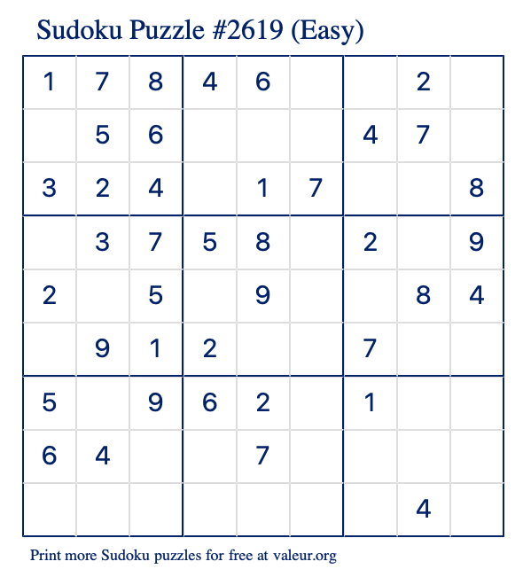 Free Printable Easy Sudoku Puzzle number 2619
