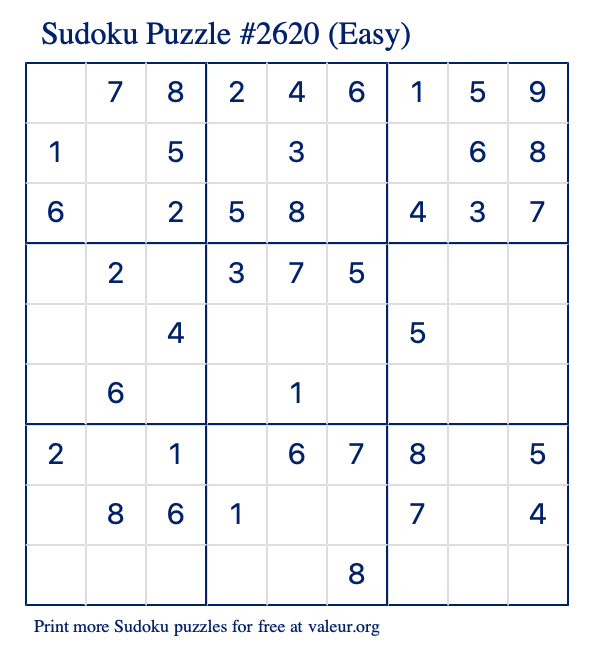 Free Printable Easy Sudoku Puzzle number 2620