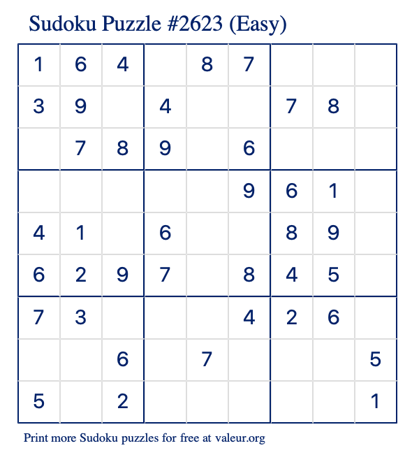 Free Printable Easy Sudoku Puzzle number 2623