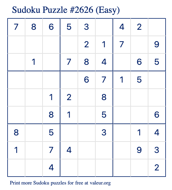 Free Printable Easy Sudoku Puzzle number 2626