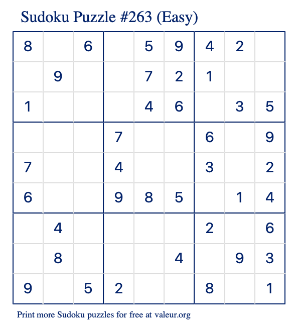 Free Printable Easy Sudoku Puzzle number 263