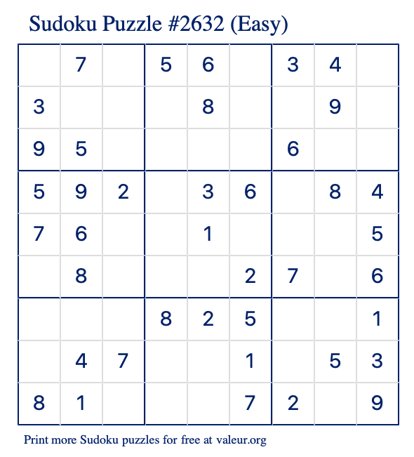 Free Printable Easy Sudoku Puzzle number 2632