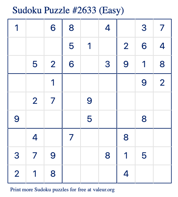 Free Printable Easy Sudoku Puzzle number 2633
