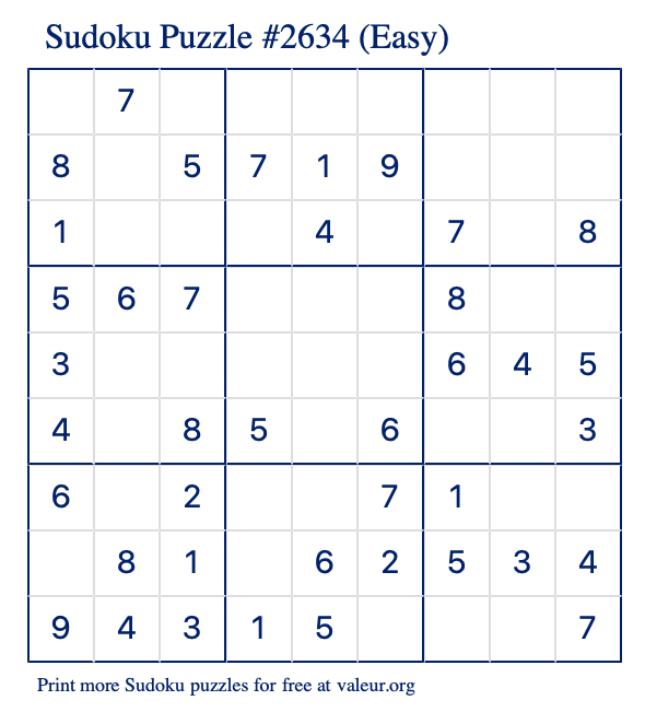 Free Printable Easy Sudoku with - Sudoku Puzzle 2634 