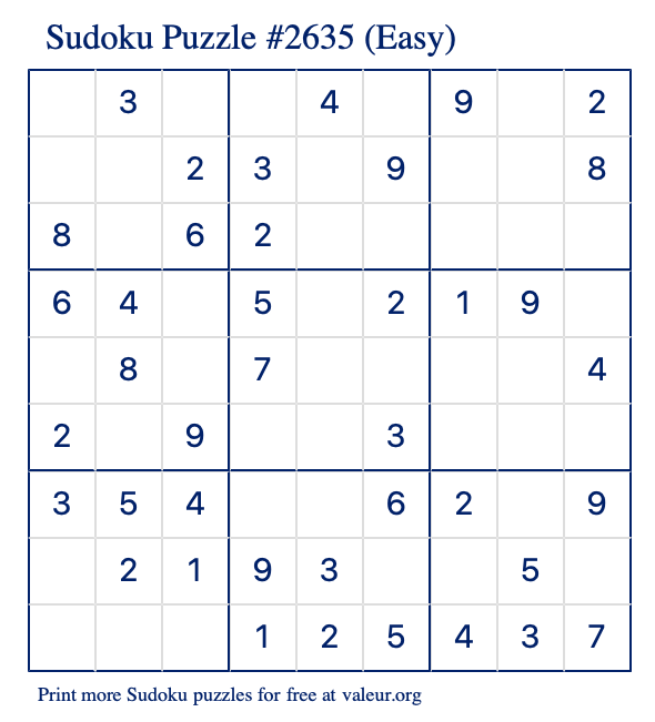 Free Printable Easy Sudoku Puzzle number 2635