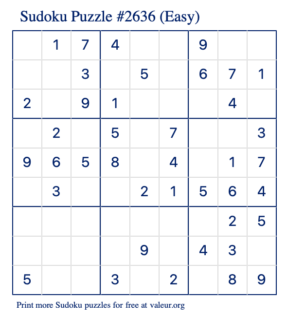 Free Printable Easy Sudoku Puzzle number 2636