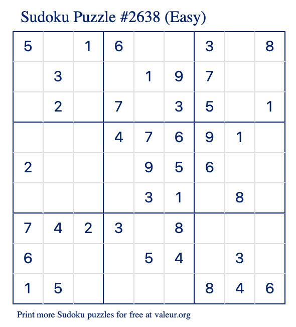 Free Printable Easy Sudoku Puzzle number 2638