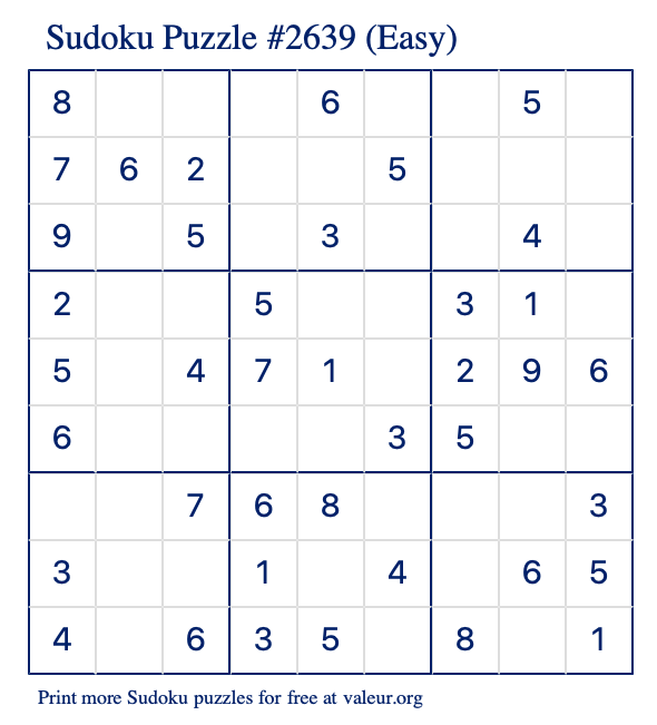 Free Printable Easy Sudoku Puzzle number 2639