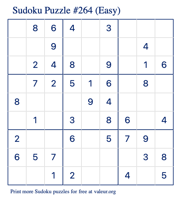 Free Printable Easy Sudoku Puzzle number 264