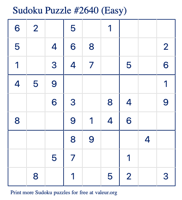 Free Printable Easy Sudoku Puzzle number 2640