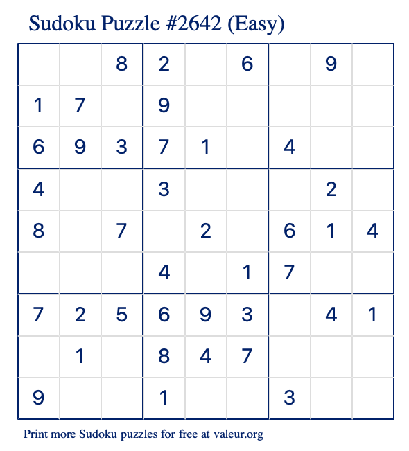 Free Printable Easy Sudoku Puzzle number 2642