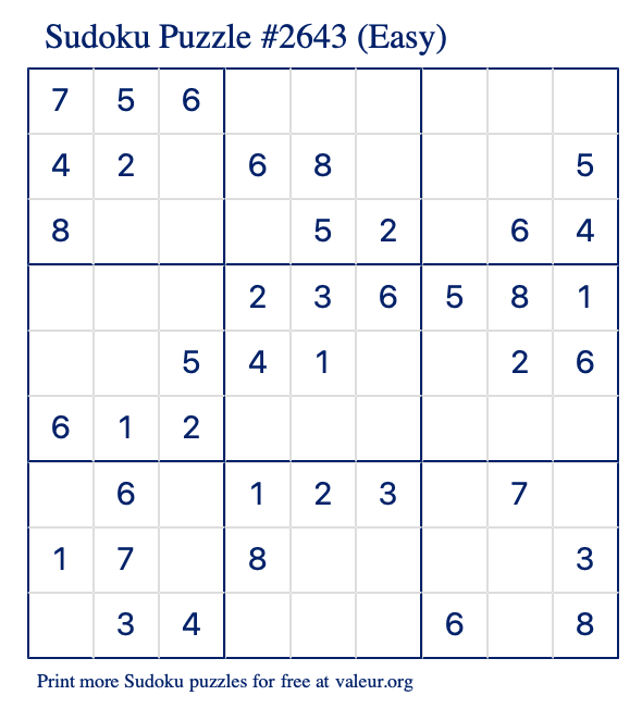 Free Printable Easy Sudoku Puzzle number 2643