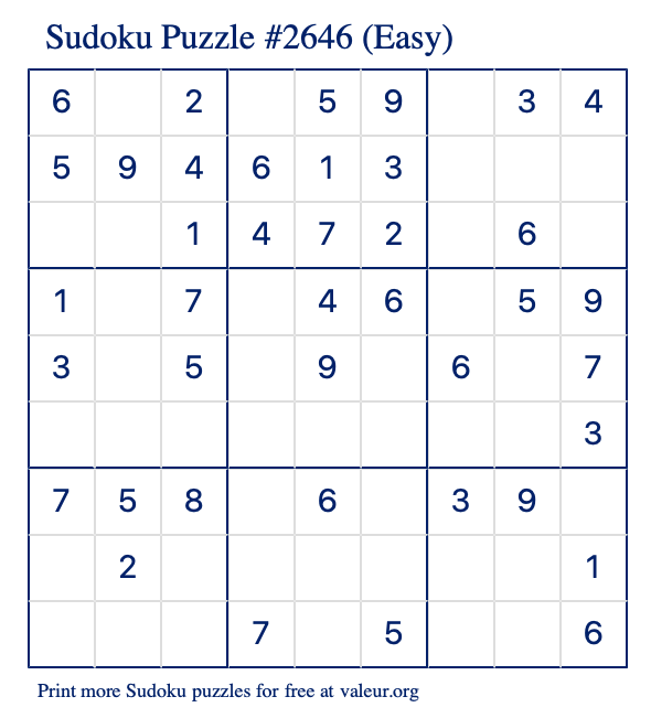 Free Printable Easy Sudoku Puzzle number 2646